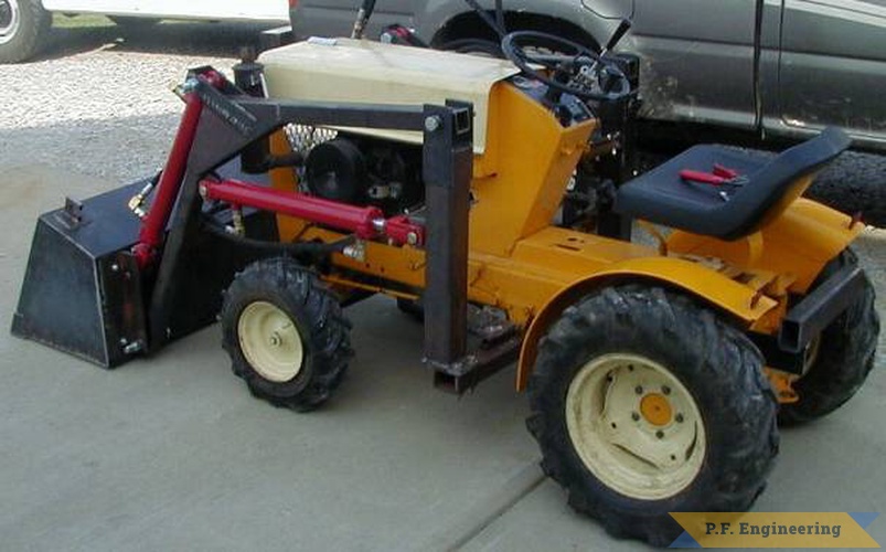  Jim L. from Indiana built this loader for his 12HP Cub Cadet model 100, great work jim!
Jim has recently converted to 1" spindles and 4 bolt hubs. | 12HP Cub Cadet model 100_1