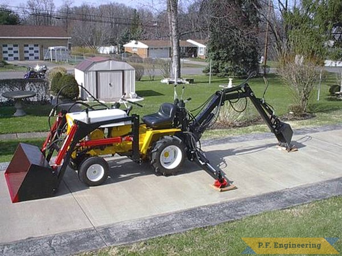 Mark R. from McKees Rocks, PA built this Micro Hoe (and front end loader) for his Cub Cadet 125 garden tractor, nice work Mark! | Cub Cadet 125 garden tractor Micro Hoe_2